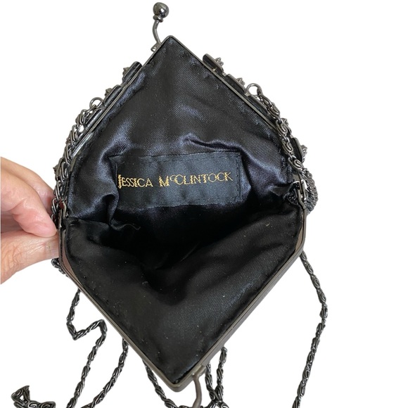 Vintage Jessica Mclintok black beaded evening bag with chain - Picture 6 of 7